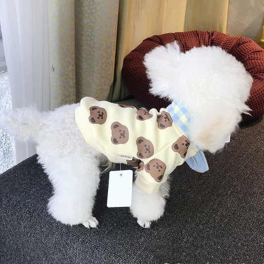 JMT-583946 Cozy Cotton Bear Print Pet Sweater in Beige and Yellow
