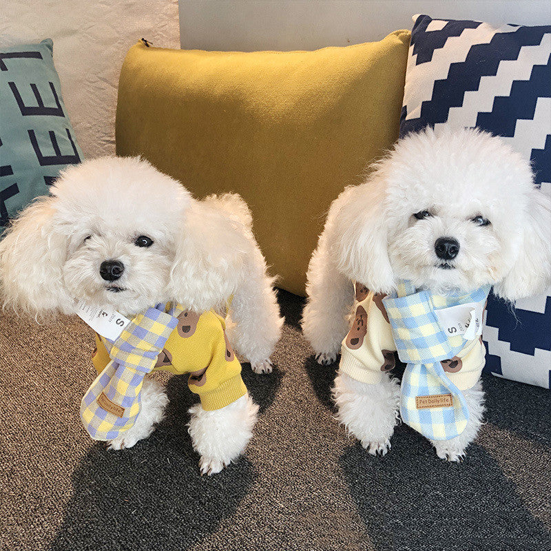 JMT-583946 Cozy Cotton Bear Print Pet Sweater in Beige and Yellow