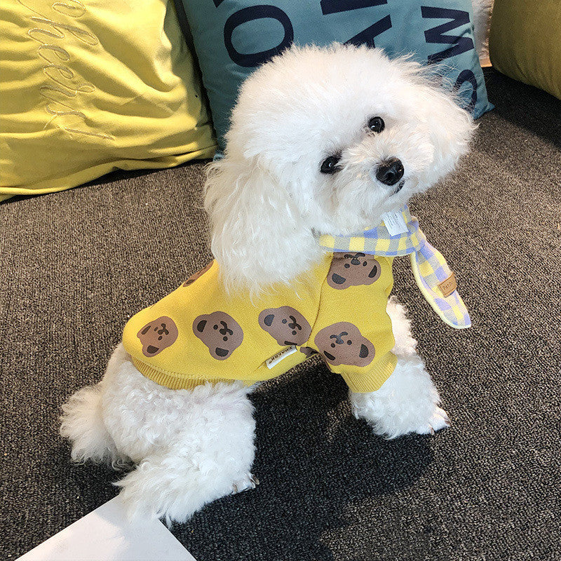 JMT-583946 Cozy Cotton Bear Print Pet Sweater in Beige and Yellow