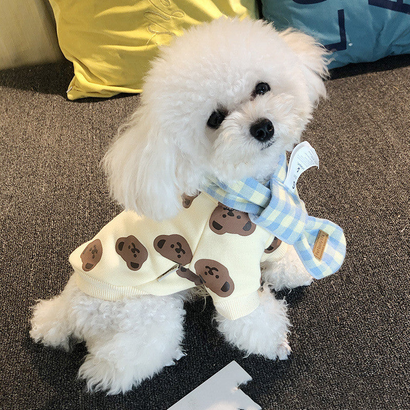 JMT-583946 Cozy Cotton Bear Print Pet Sweater in Beige and Yellow