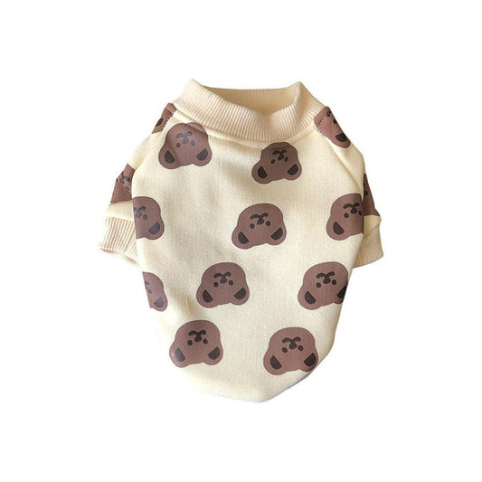 JMT-583946 Cozy Cotton Bear Print Pet Sweater in Beige and Yellow