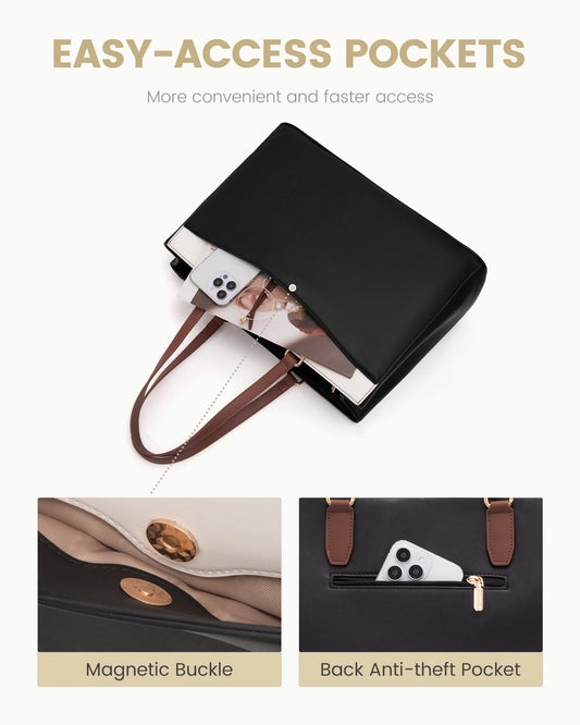 JMT-584138 Stylish Waterproof PU Leather Tote Bag for 15.6-inch Laptops - Ideal for Office, Teachers, and Nurses