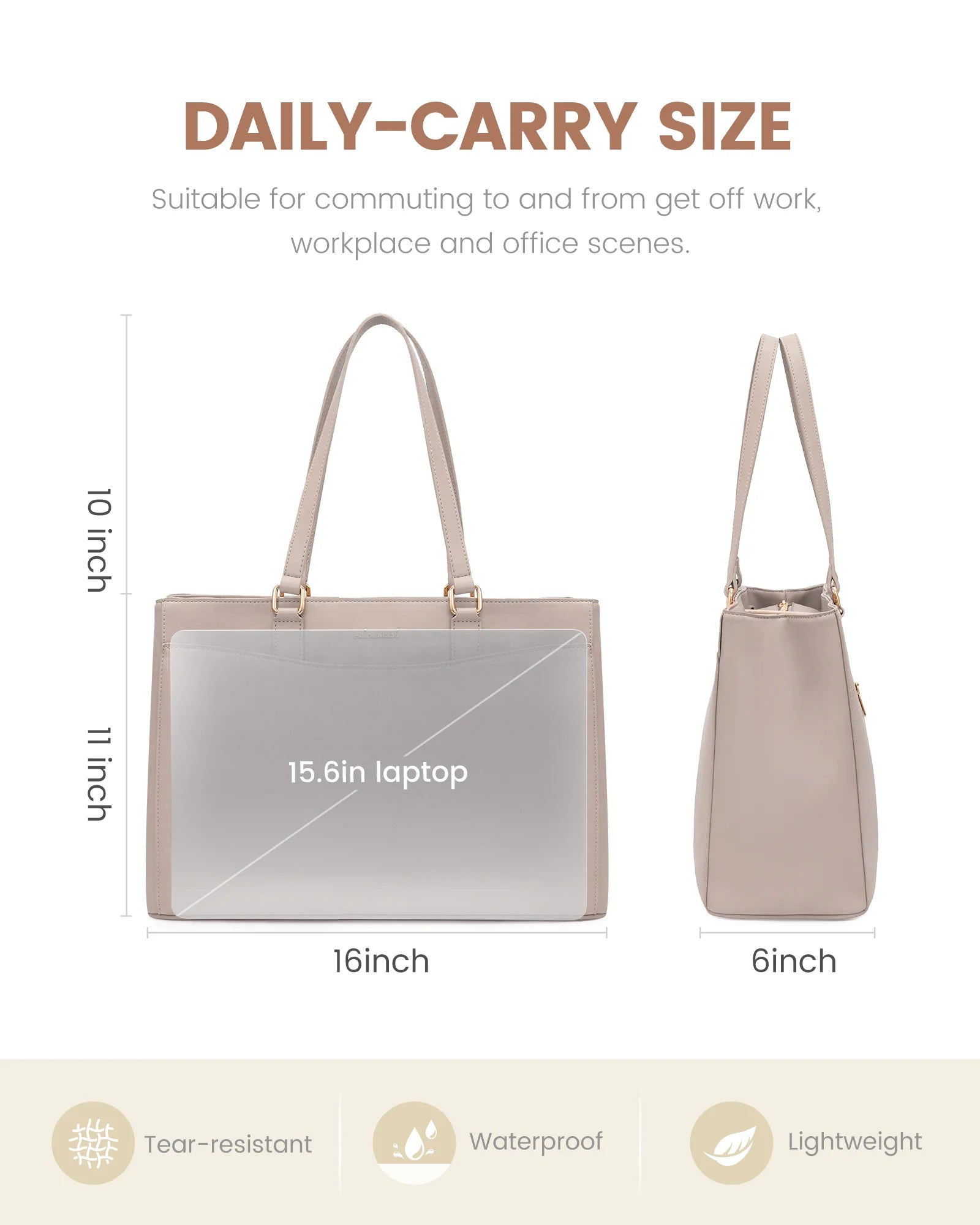 JMT-584138 Stylish Waterproof PU Leather Tote Bag for 15.6-inch Laptops - Ideal for Office, Teachers, and Nurses
