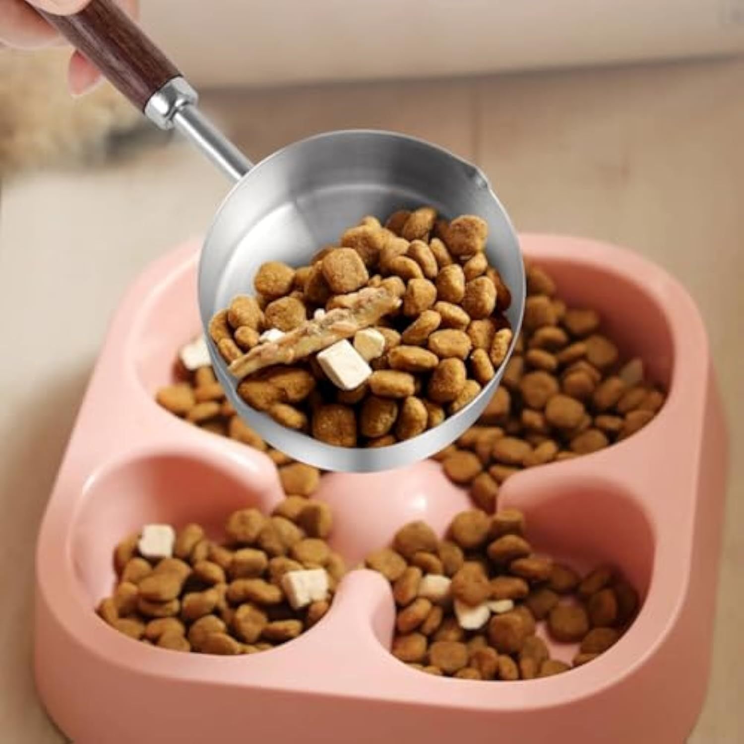 JMT-584330 Stainless Steel Dog Food Scoop with Wooden Handle for Accurate Measuring