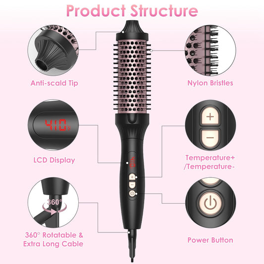 JMT-584458 3-in-1 Thermal Brush for Hair Styling, Straightening, and Curling with 10 Heating Levels and Fast 30S Heating