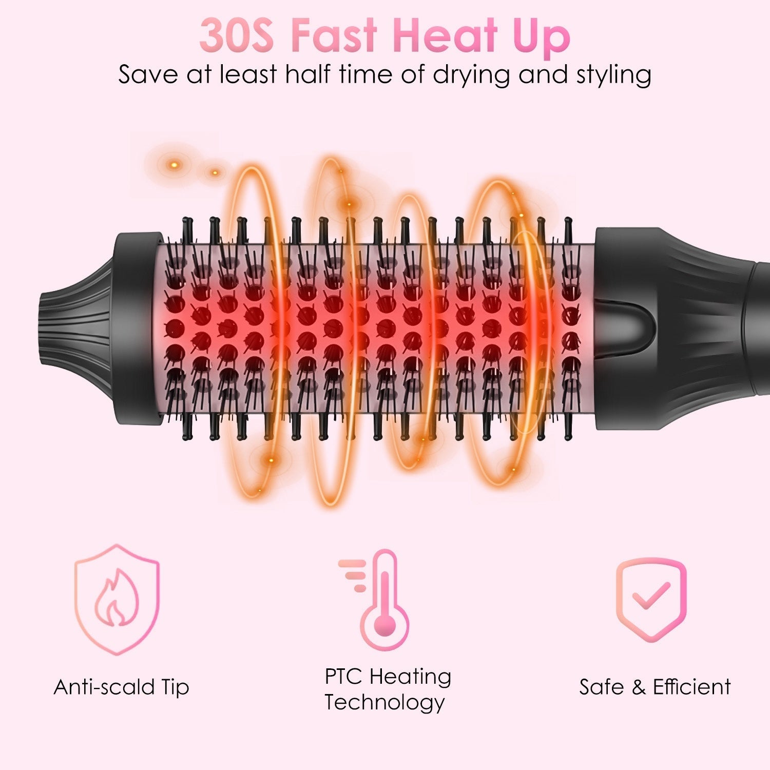 JMT-584458 3-in-1 Thermal Brush for Hair Styling, Straightening, and Curling with 10 Heating Levels and Fast 30S Heating