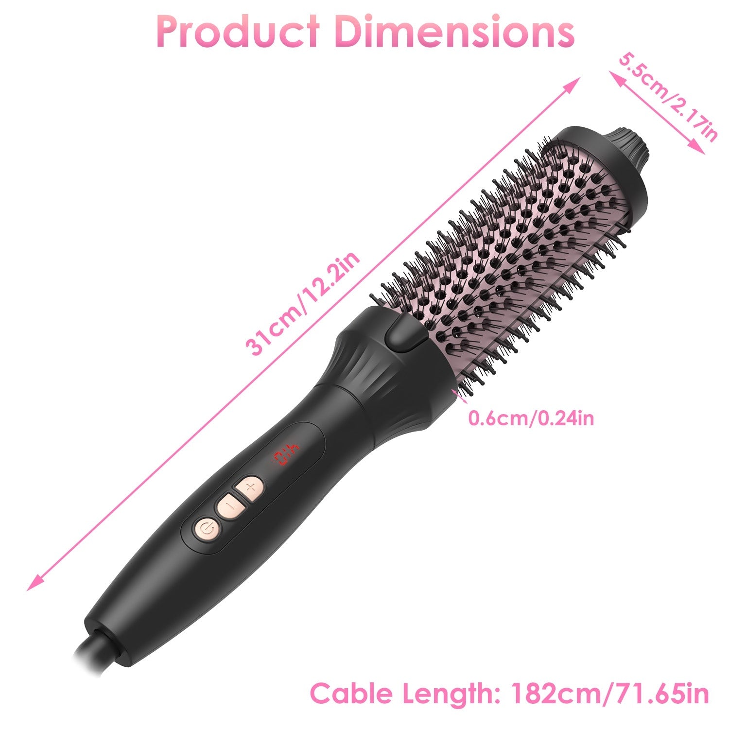 JMT-584458 3-in-1 Thermal Brush for Hair Styling, Straightening, and Curling with 10 Heating Levels and Fast 30S Heating