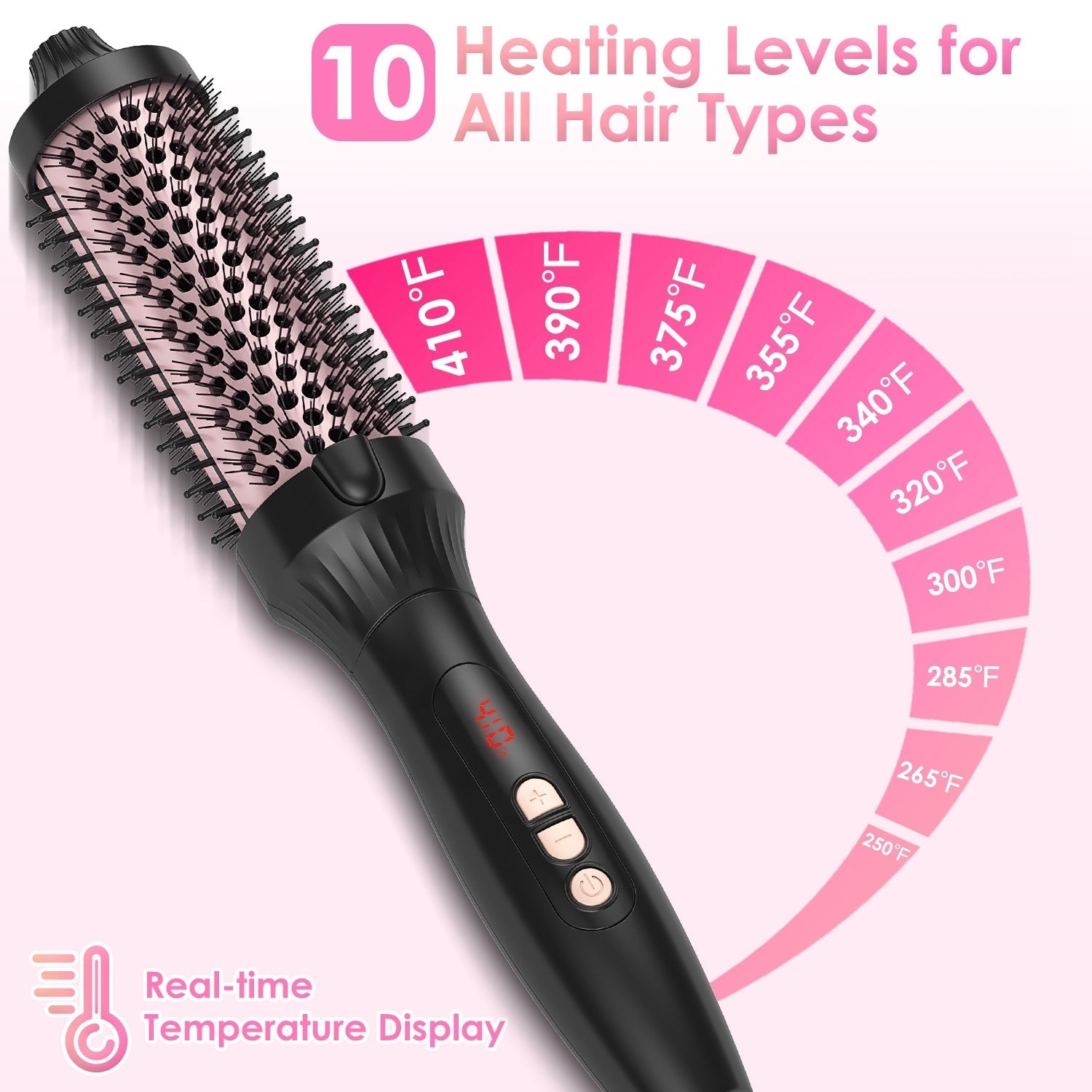 JMT-584458 3-in-1 Thermal Brush for Hair Styling, Straightening, and Curling with 10 Heating Levels and Fast 30S Heating