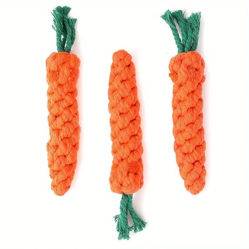 JMT-584458 Carrot-Shaped Cotton Rope Chew Toy for Small Dogs and Cats - Durable Pet Interactive Dental Cleaner Toy
