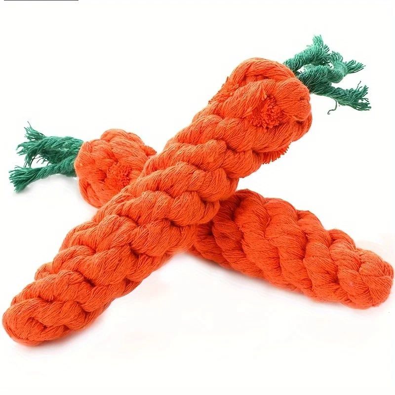 JMT-584458 Carrot-Shaped Cotton Rope Chew Toy for Small Dogs and Cats - Durable Pet Interactive Dental Cleaner Toy