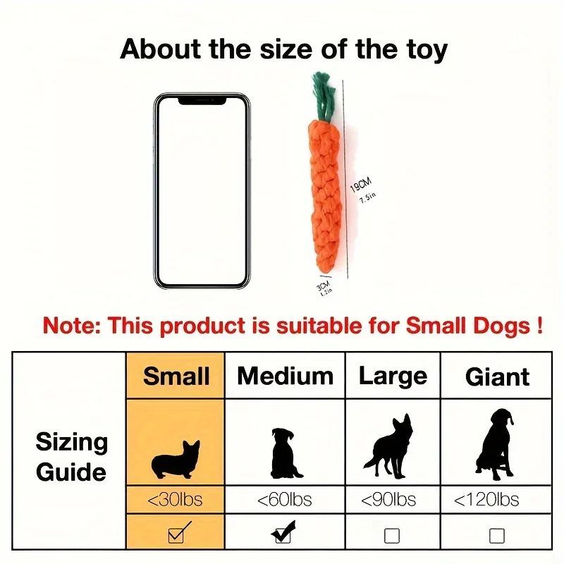JMT-584458 Carrot-Shaped Cotton Rope Chew Toy for Small Dogs and Cats - Durable Pet Interactive Dental Cleaner Toy