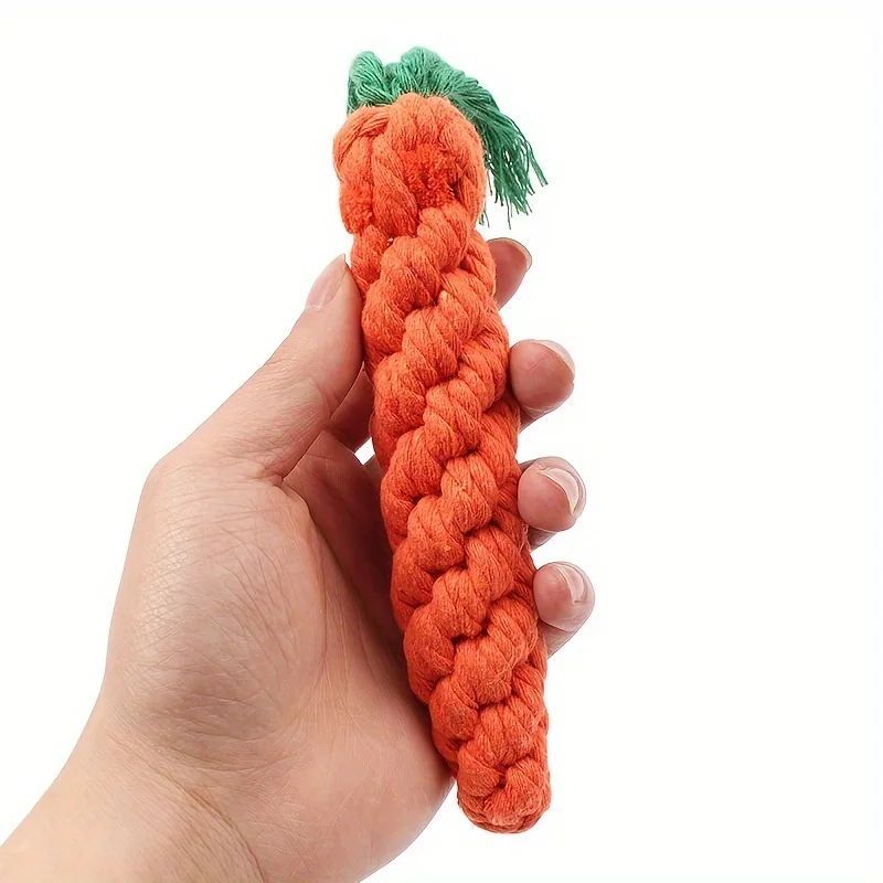 JMT-584458 Carrot-Shaped Cotton Rope Chew Toy for Small Dogs and Cats - Durable Pet Interactive Dental Cleaner Toy
