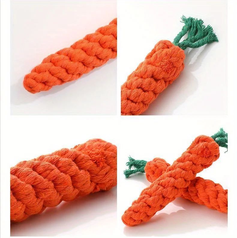 JMT-584458 Carrot-Shaped Cotton Rope Chew Toy for Small Dogs and Cats - Durable Pet Interactive Dental Cleaner Toy