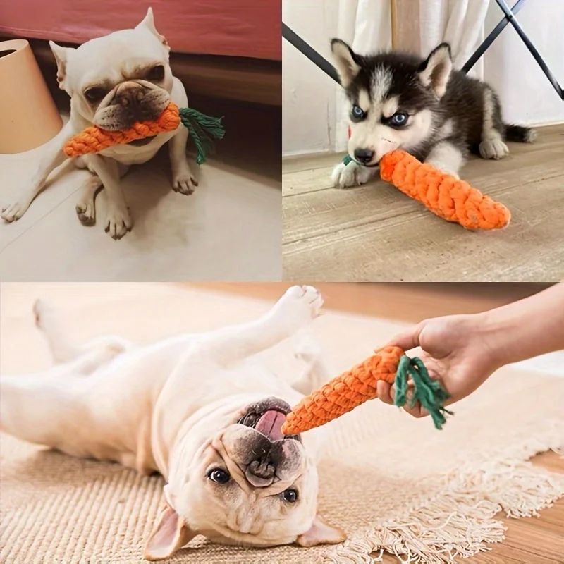 JMT-584458 Carrot-Shaped Cotton Rope Chew Toy for Small Dogs and Cats - Durable Pet Interactive Dental Cleaner Toy