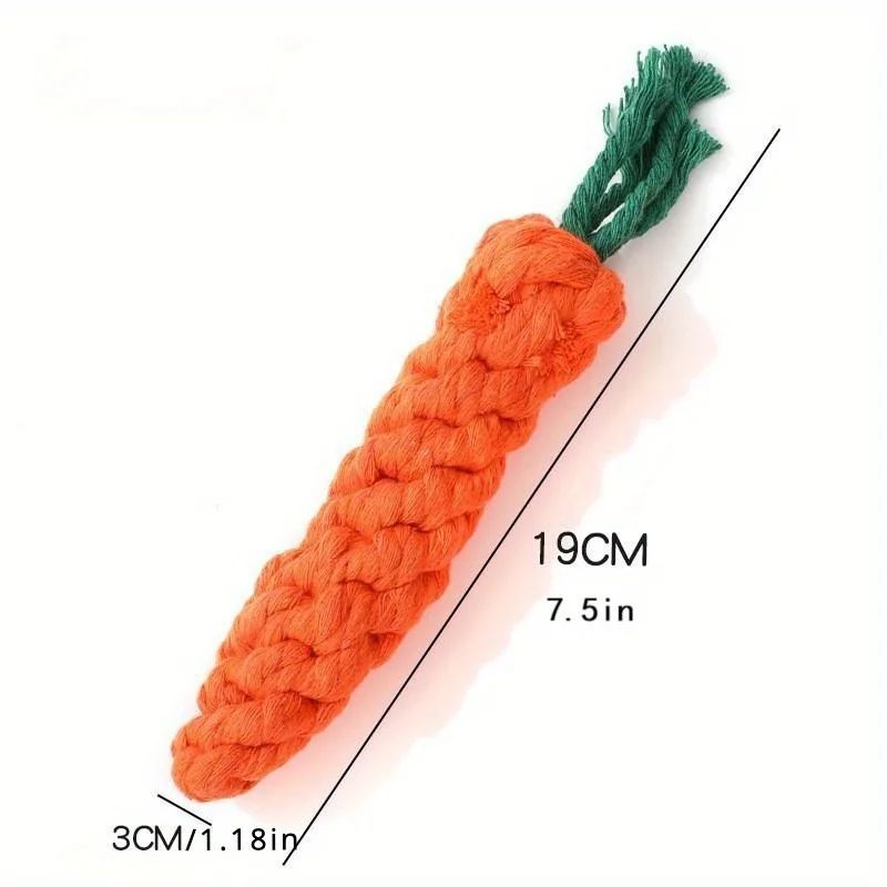 JMT-584458 Carrot-Shaped Cotton Rope Chew Toy for Small Dogs and Cats - Durable Pet Interactive Dental Cleaner Toy