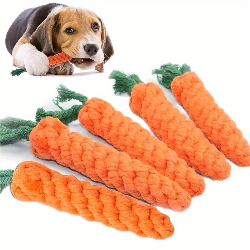 JMT-584458 Carrot-Shaped Cotton Rope Chew Toy for Small Dogs and Cats - Durable Pet Interactive Dental Cleaner Toy
