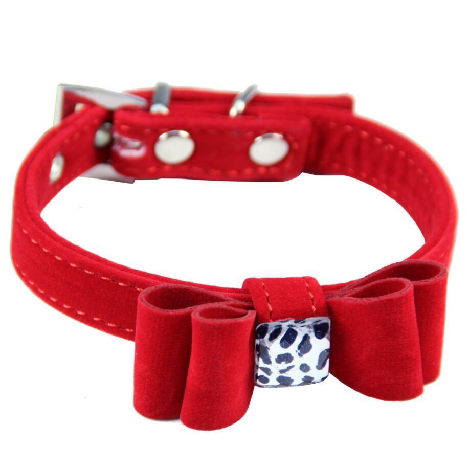 JMT-584970 Flocking Velvet Bow Dog Collar with Alloy Buckle - Adjustable Neck Size 23-34cm