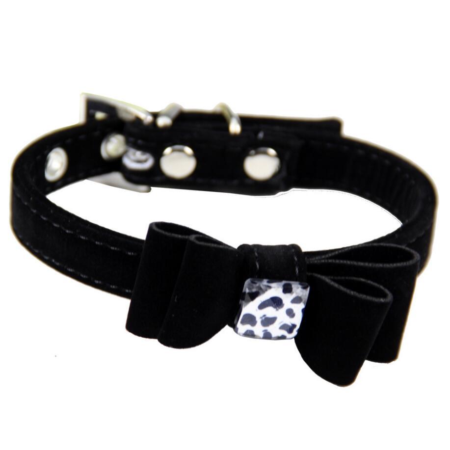 JMT-584970 Flocking Velvet Bow Dog Collar with Alloy Buckle - Adjustable Neck Size 23-34cm