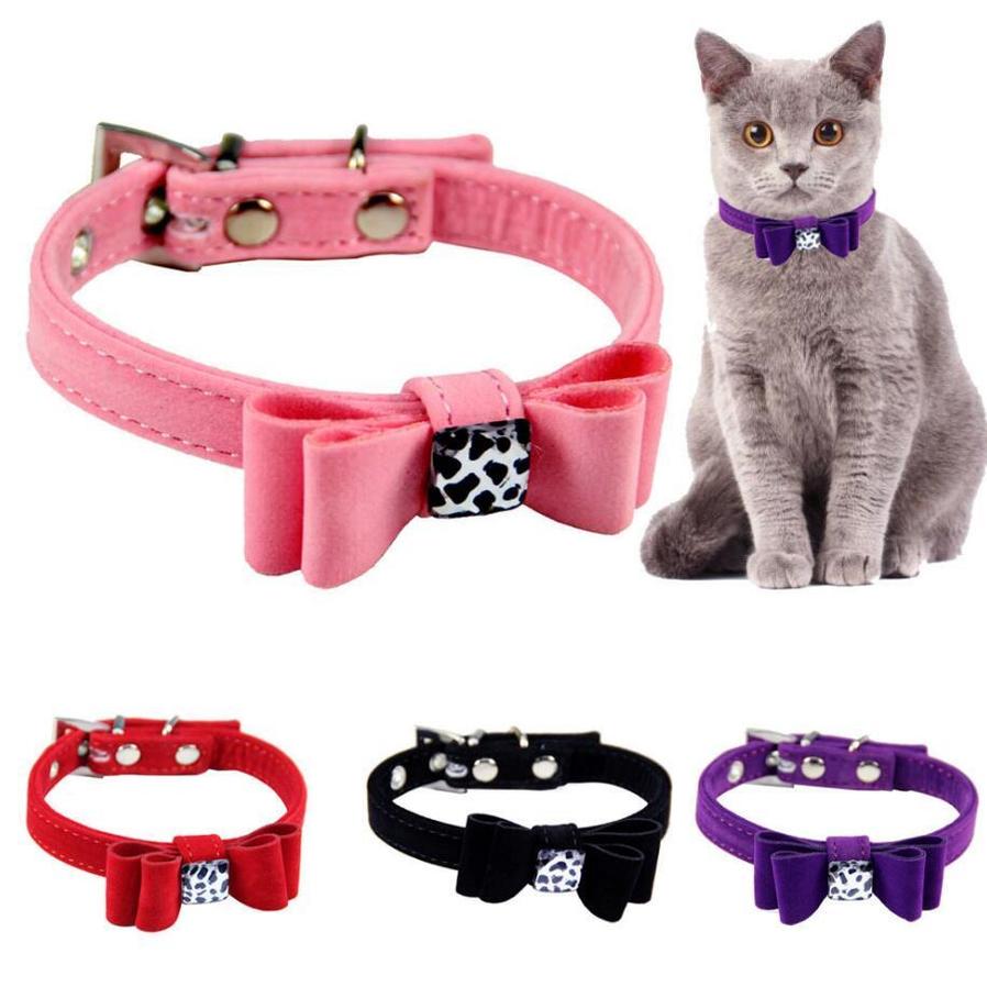 JMT-584970 Flocking Velvet Bow Dog Collar with Alloy Buckle - Adjustable Neck Size 23-34cm