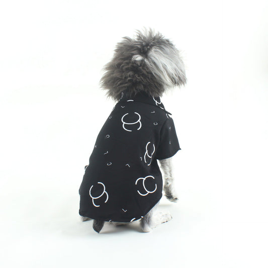 JMT-585098 Casual Cotton Dog Shirt with Black Letter Print for Trendy Pets