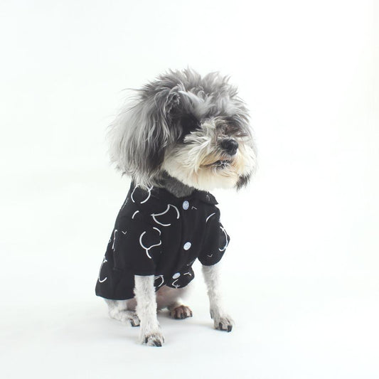 JMT-585098 Casual Cotton Dog Shirt with Black Letter Print for Trendy Pets