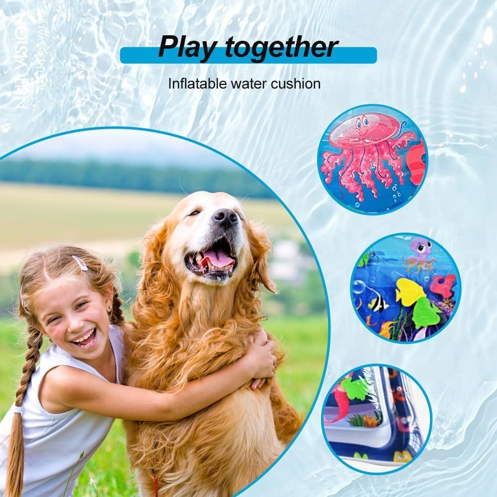 JMT-585290 Inflatable Sensory Water Play Mat for Cats – Thickened Water Sensor Design for Interactive Tummy Time and Play