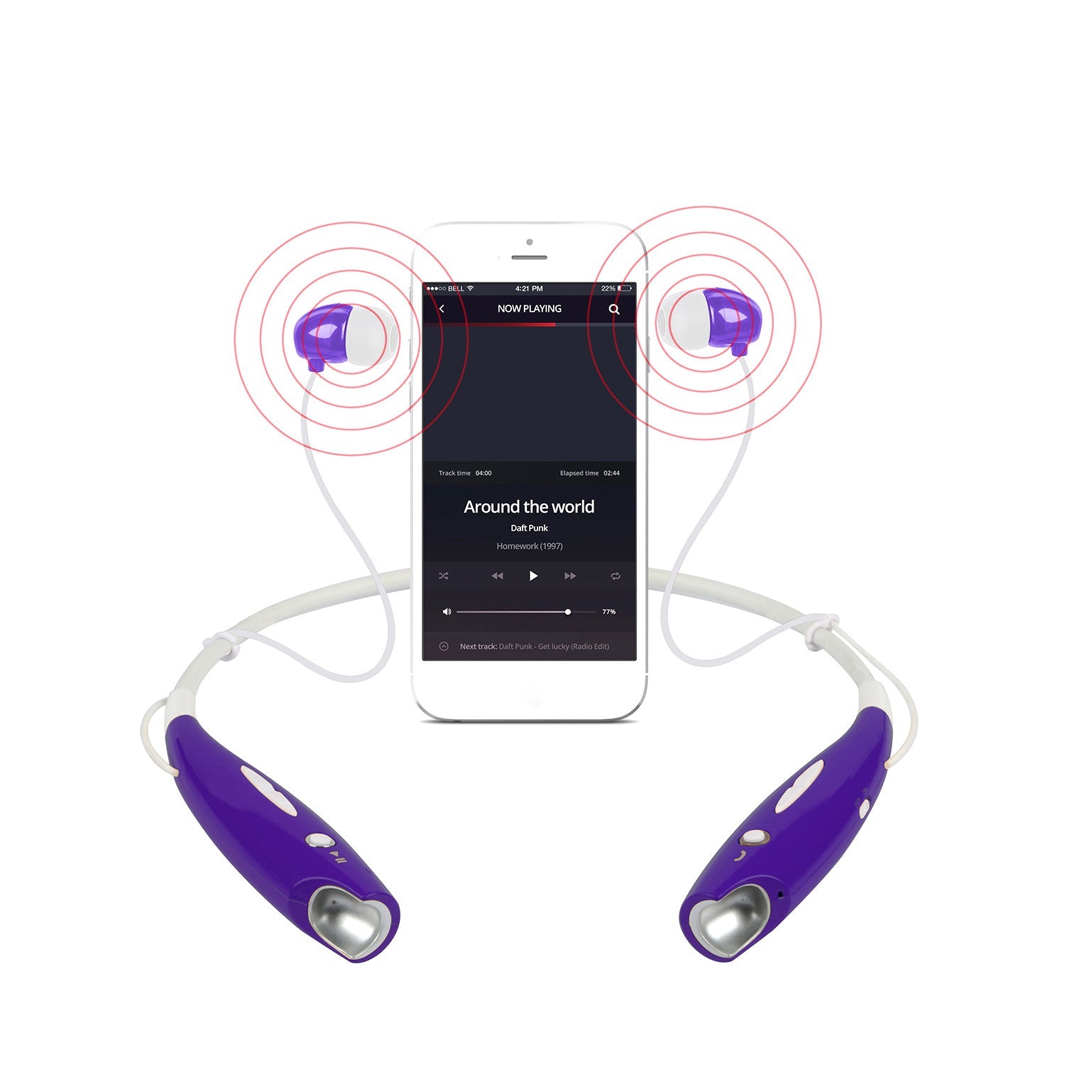JMT-585290 Wireless Stereo Neckband Headphones with Built-in Mic, IPX4 Waterproof Earbuds, and Long Battery Life