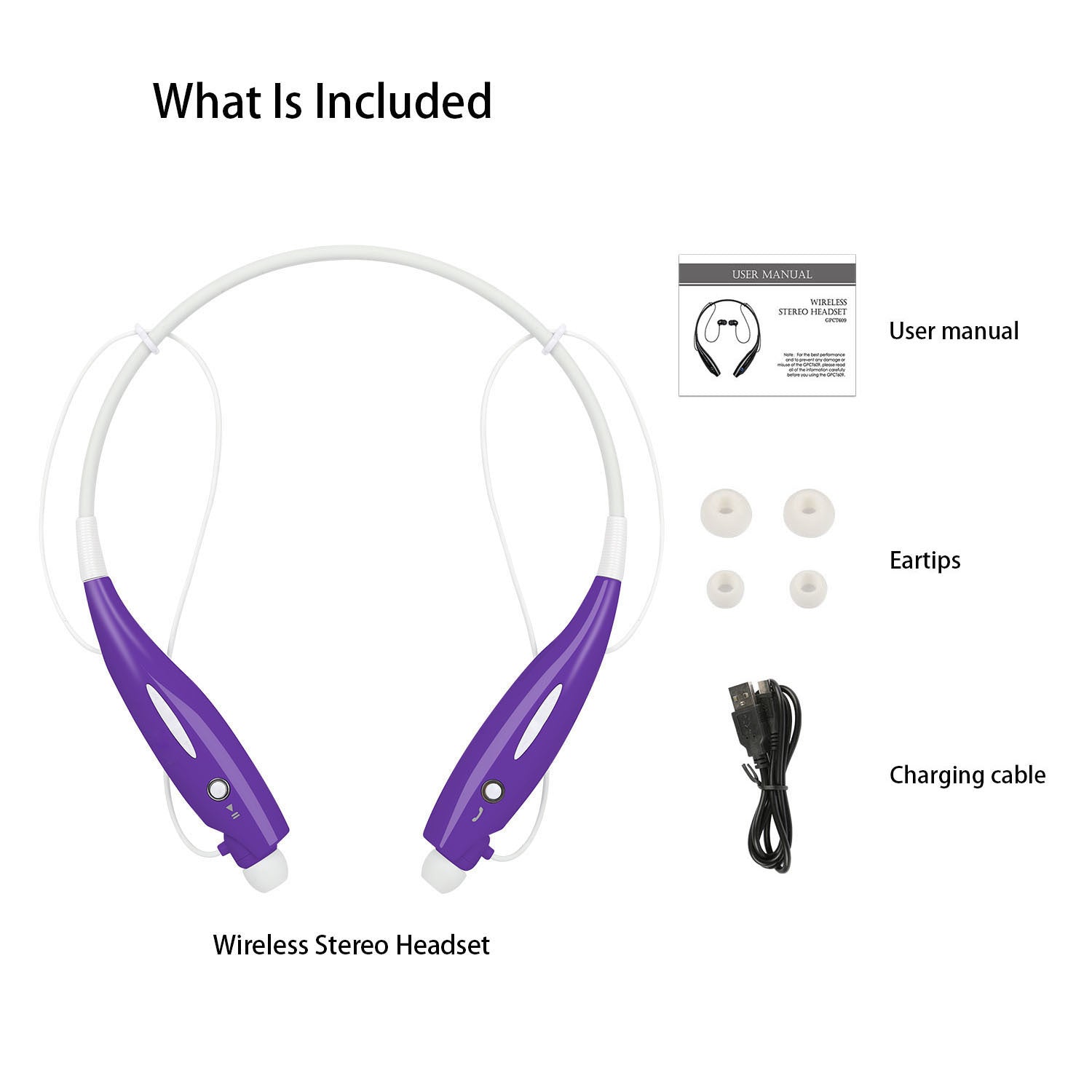 JMT-585290 Wireless Stereo Neckband Headphones with Built-in Mic, IPX4 Waterproof Earbuds, and Long Battery Life