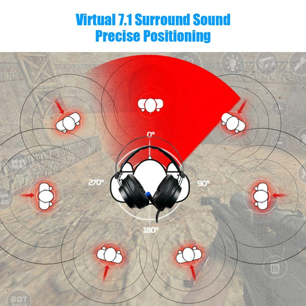 JMT-585802 7.1 Channel Virtual Surround Sound Gaming Headset with Noise Cancelling Microphone and Comfortable Design