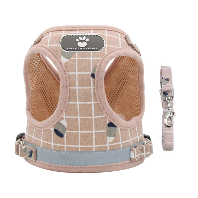JMT-585802 Breathable Mesh Harness Vest for Small Dogs and Cats - Adjustable and Comfortable Walking Leash Attachment