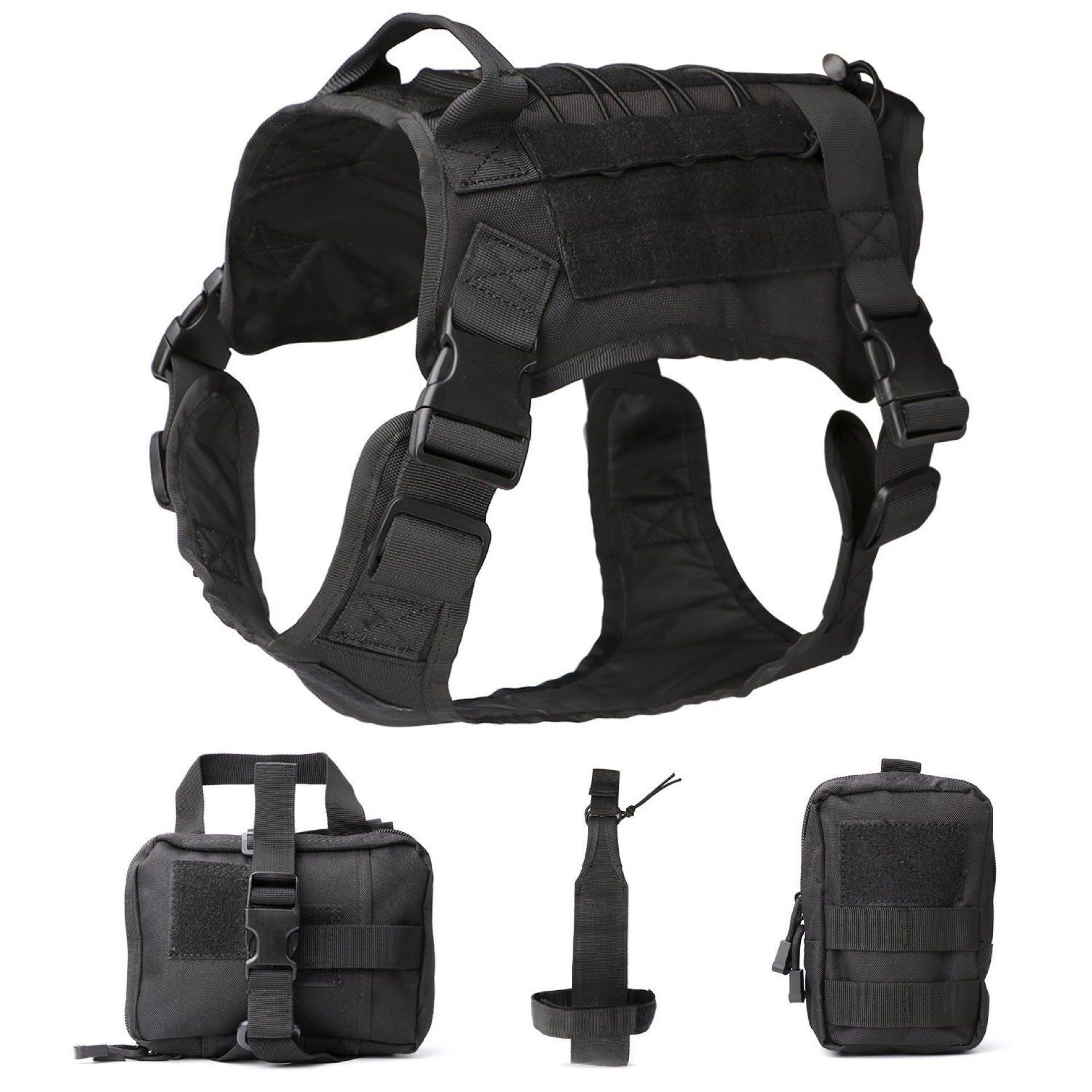 JMT-586378 Tactical Dog Vest with Leash and Rescue Bags - Outdoor Training Accessory Kit