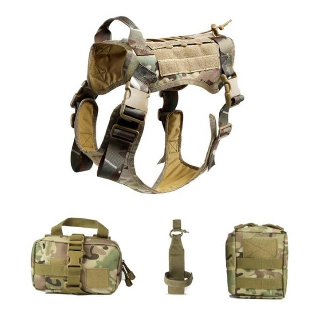 JMT-586378 Tactical Dog Vest with Leash and Rescue Bags - Outdoor Training Accessory Kit