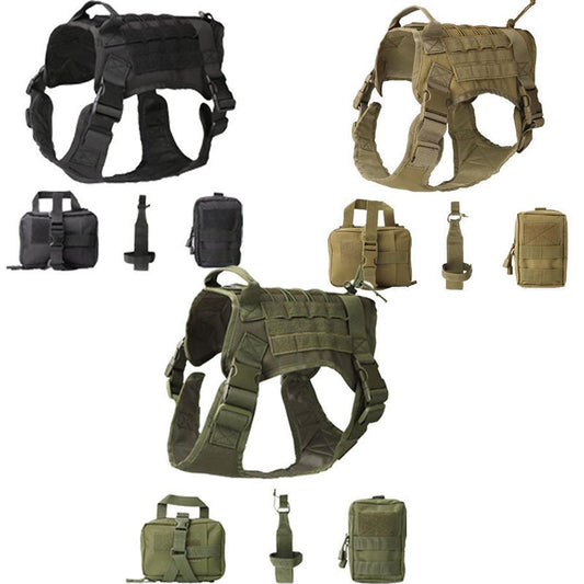 JMT-586378 Tactical Dog Vest with Leash and Rescue Bags - Outdoor Training Accessory Kit