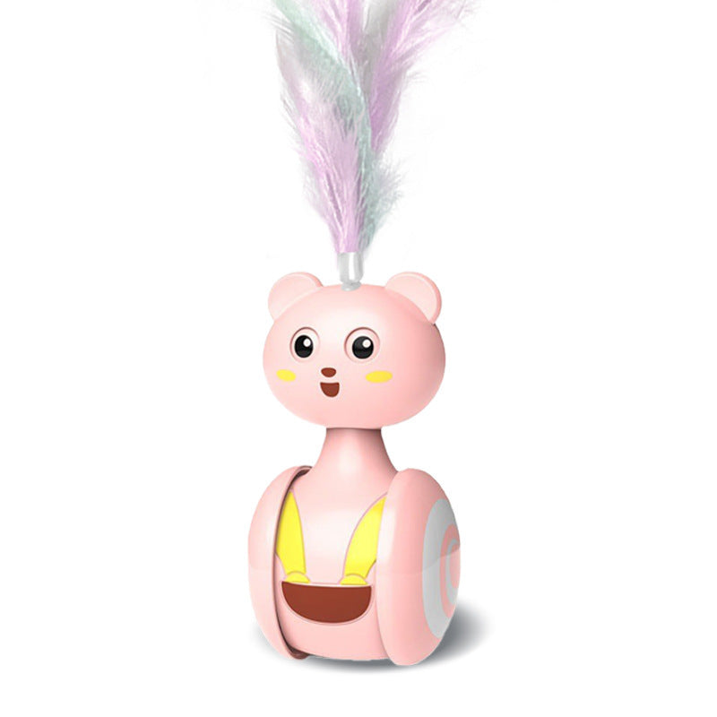 JMT-586442 Interactive Cat Feather Toy with Rolling Ball and Tumbler Design, Engaging Pet Plaything for Cats