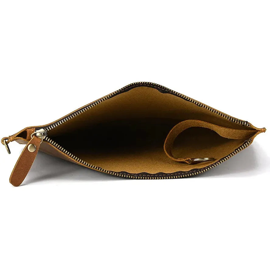 JMT-586506 Vintage Leather Handbag for Men - Large Capacity Crazy Horse Leather Clutch with Zipper Closure