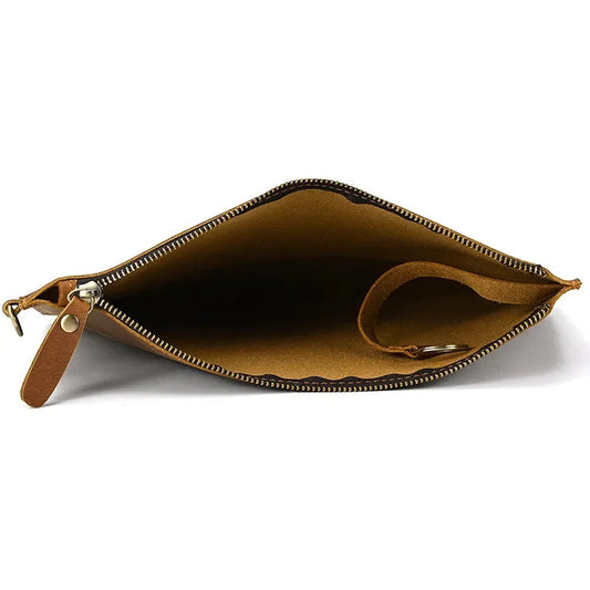 JMT-586506 Vintage Leather Handbag for Men - Large Capacity Crazy Horse Leather Clutch with Zipper Closure