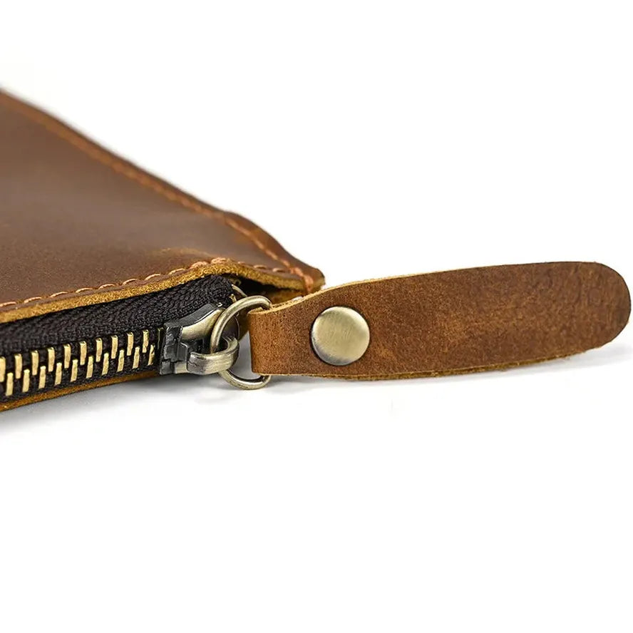 JMT-586506 Vintage Leather Handbag for Men - Large Capacity Crazy Horse Leather Clutch with Zipper Closure