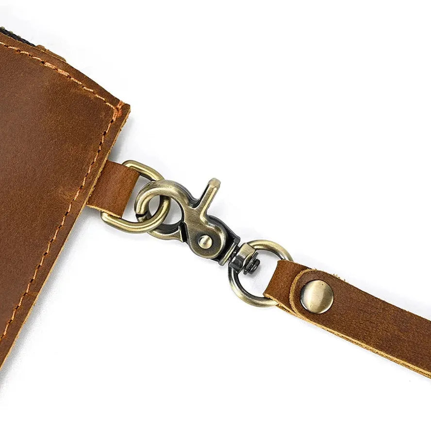 JMT-586506 Vintage Leather Handbag for Men - Large Capacity Crazy Horse Leather Clutch with Zipper Closure