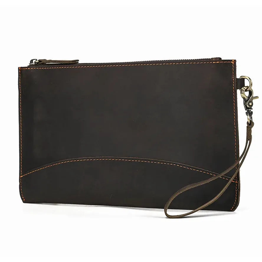 JMT-586506 Vintage Leather Handbag for Men - Large Capacity Crazy Horse Leather Clutch with Zipper Closure