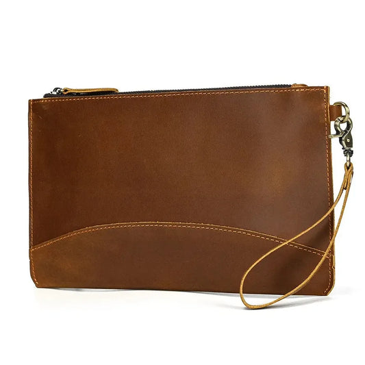 JMT-586506 Vintage Leather Handbag for Men - Large Capacity Crazy Horse Leather Clutch with Zipper Closure
