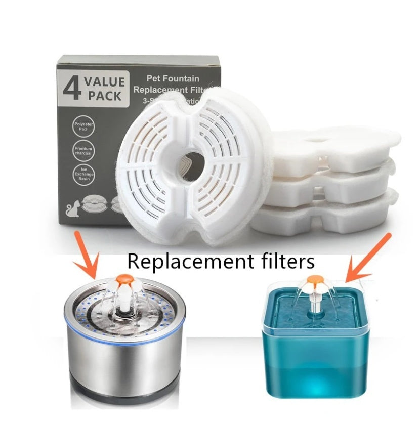 JMT-586634 Stainless Steel Round Pet Water Dispenser with Replaceable Carbon Filter and Foam