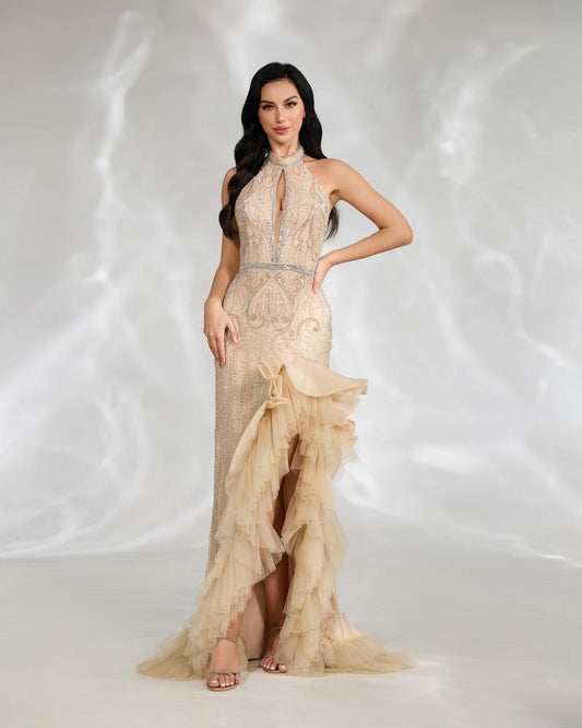 JMT-586698 Elegant Golden Evening Dress for Women - Style SH0144