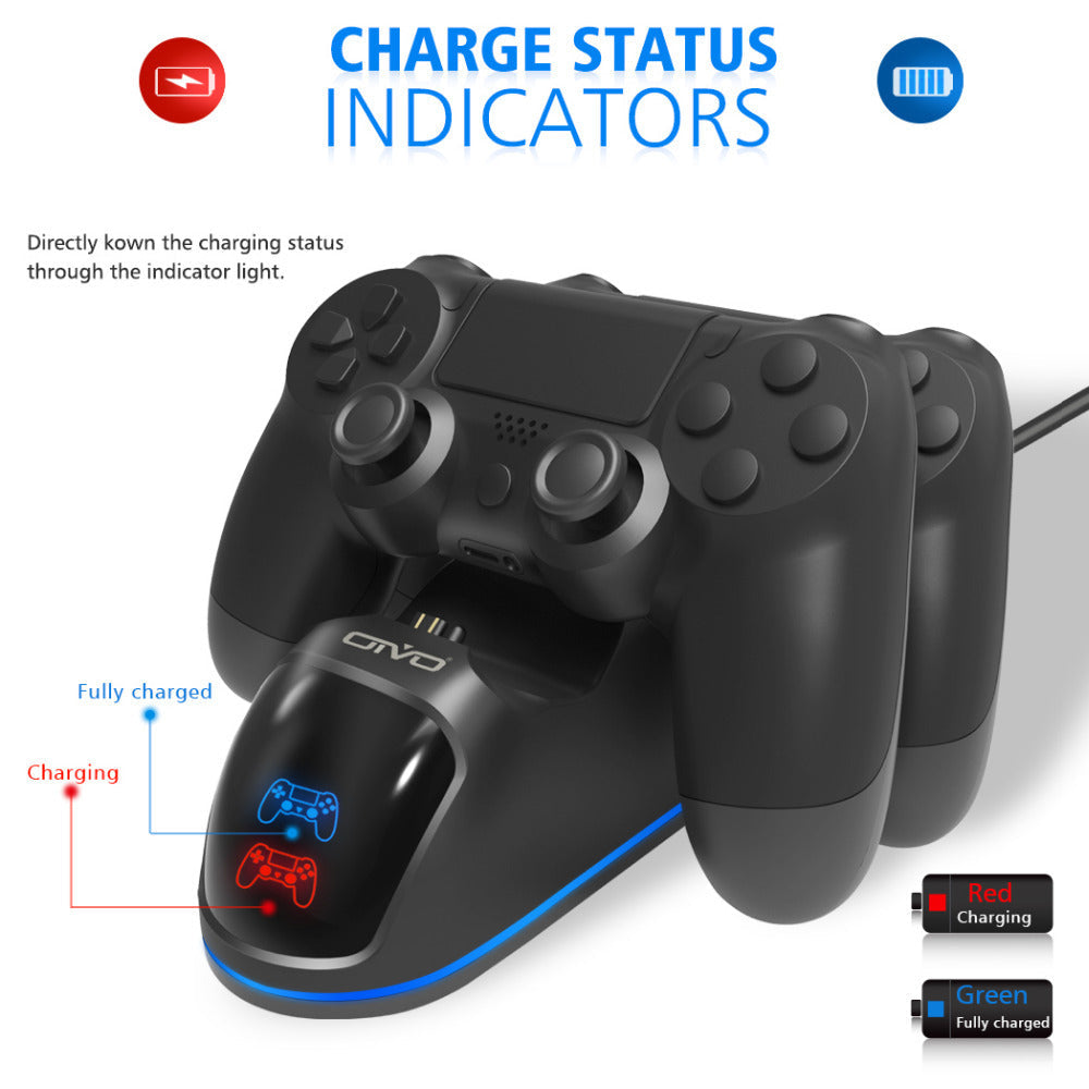 JMT-586954 Dual Charging Dock for PS4 Controllers - Simultaneous Charging with LED Indicator, Compatible with Standard DC5V Power Sources