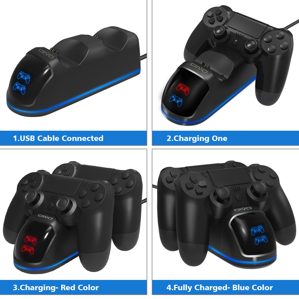 JMT-586954 Dual Charging Dock for PS4 Controllers - Simultaneous Charging with LED Indicator, Compatible with Standard DC5V Power Sources