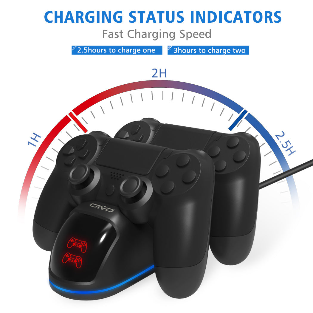 JMT-586954 Dual Charging Dock for PS4 Controllers - Simultaneous Charging with LED Indicator, Compatible with Standard DC5V Power Sources