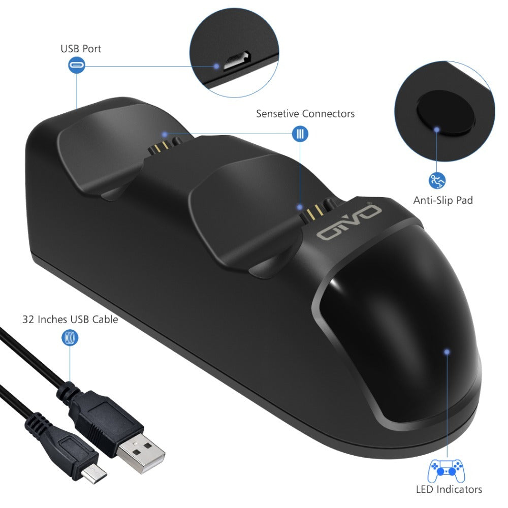 JMT-586954 Dual Charging Dock for PS4 Controllers - Simultaneous Charging with LED Indicator, Compatible with Standard DC5V Power Sources