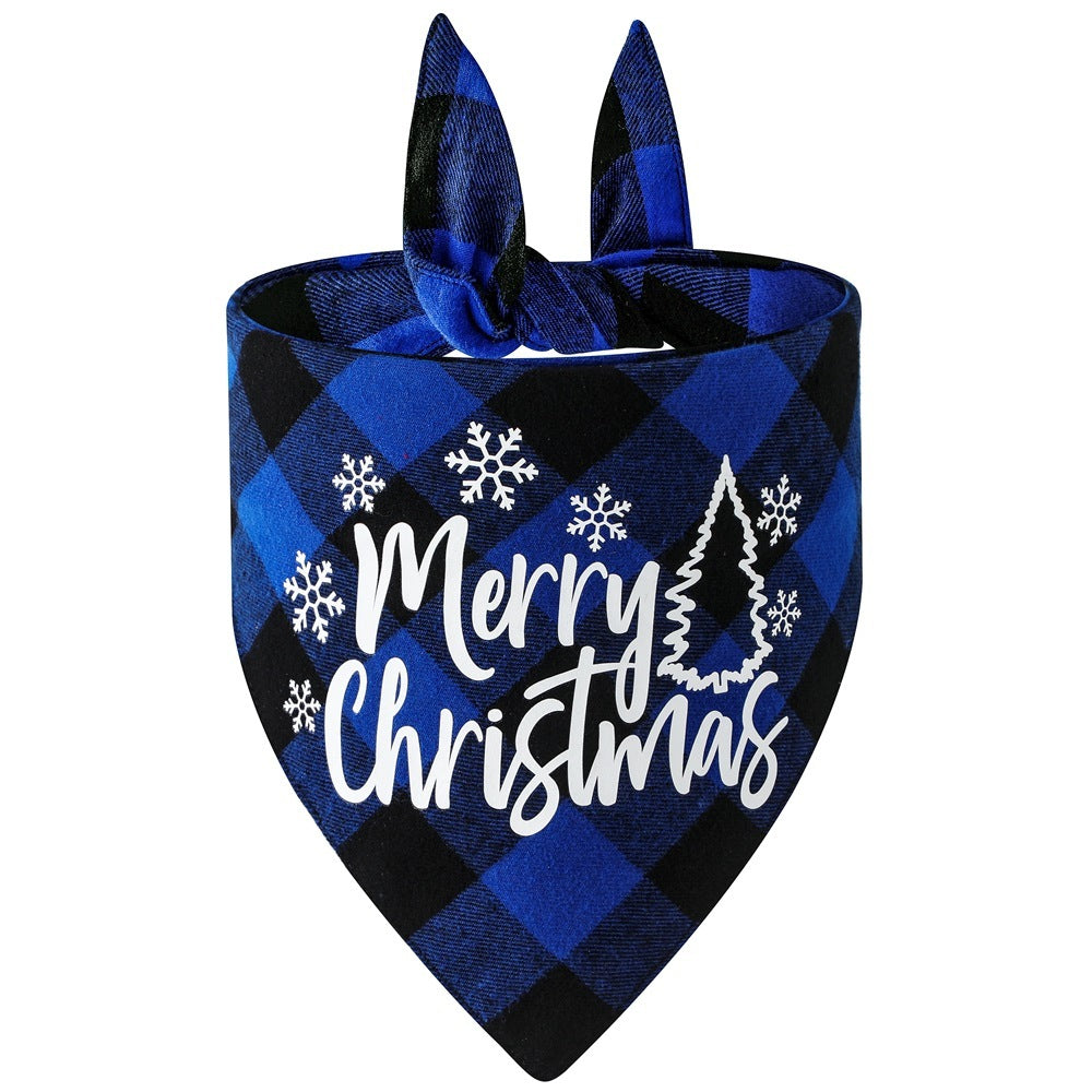 JMT-587082 Cotton Plaid Pet Triangle Scarf with Christmas Designs - Santa Claus & Snowman, Size L