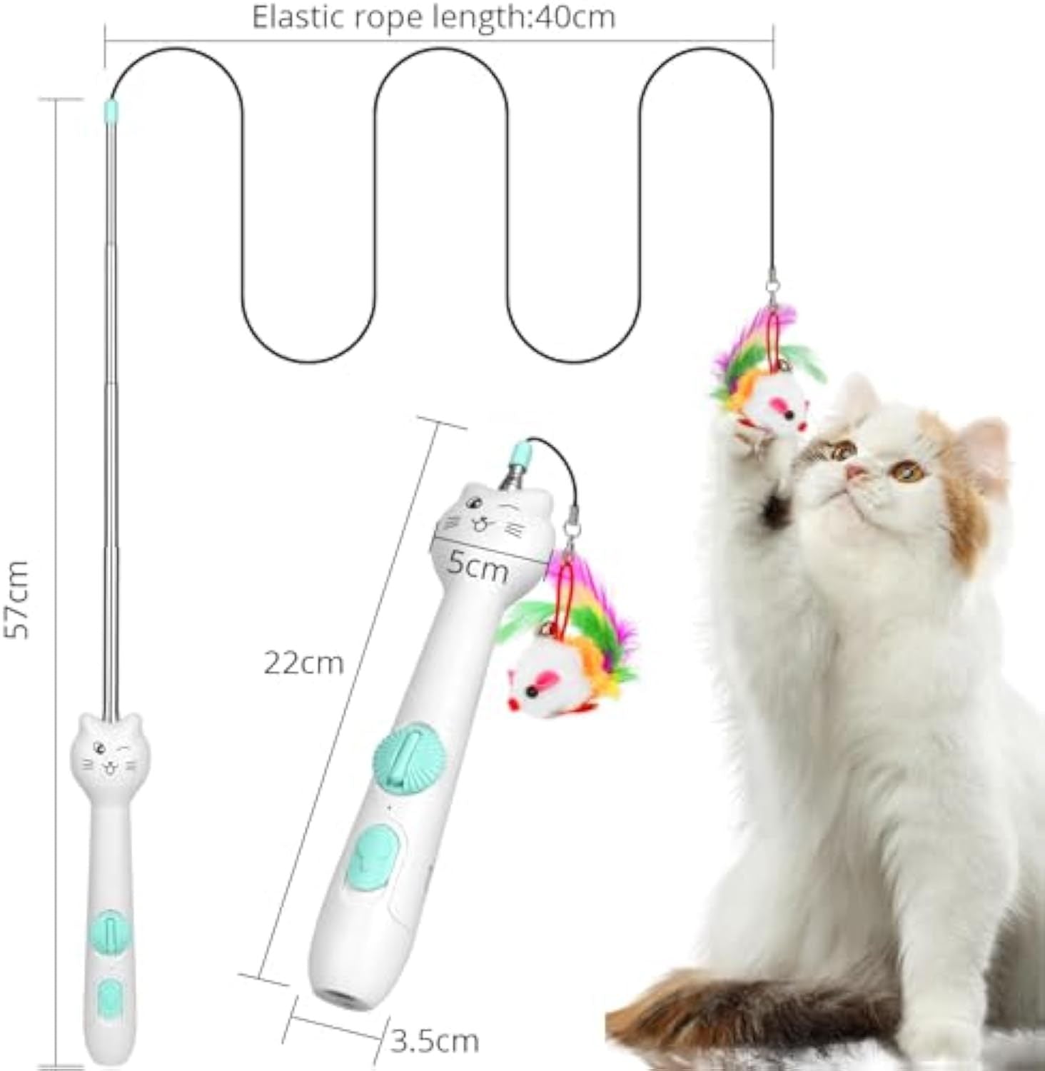 JMT-587914 Interactive Rechargeable Laser Pointer Cat Wand with Feather Toy - 2-in-1 Fun for Indoor Cats and Kittens