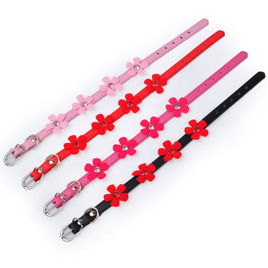 JMT-588426 Adjustable PU Sunflower Pet Collar in Black, Red, Pink, and Rose Red – Multiple Sizes Available