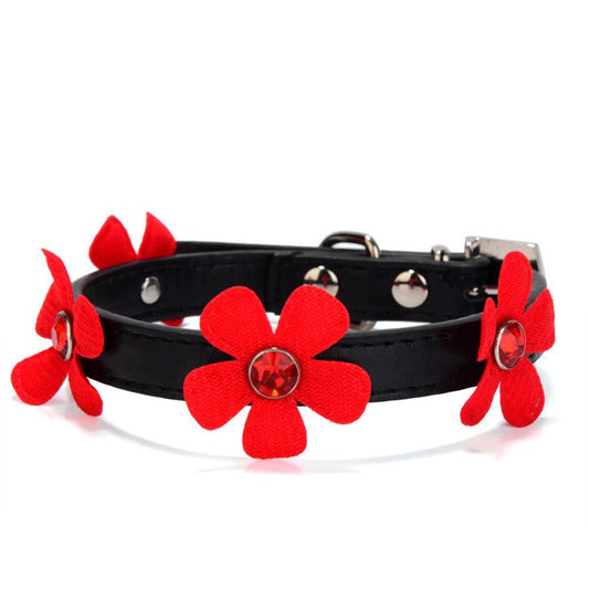 JMT-588426 Adjustable PU Sunflower Pet Collar in Black, Red, Pink, and Rose Red – Multiple Sizes Available